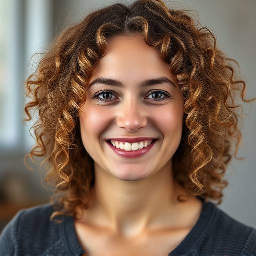 Porträt von Clara Baumgartner, einer Frau mit lockigem Haar und einem warmen Lächeln, die als Dozentin für Improvisationstheater an der Schauspielschule Züri tätig ist