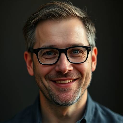 Porträt von Simon Vogt, einem Mann mit Brille und einem freundlichen Ausdruck, der Dozent für Bewegung und Bühnenkampf an der Schauspielschule Züri ist